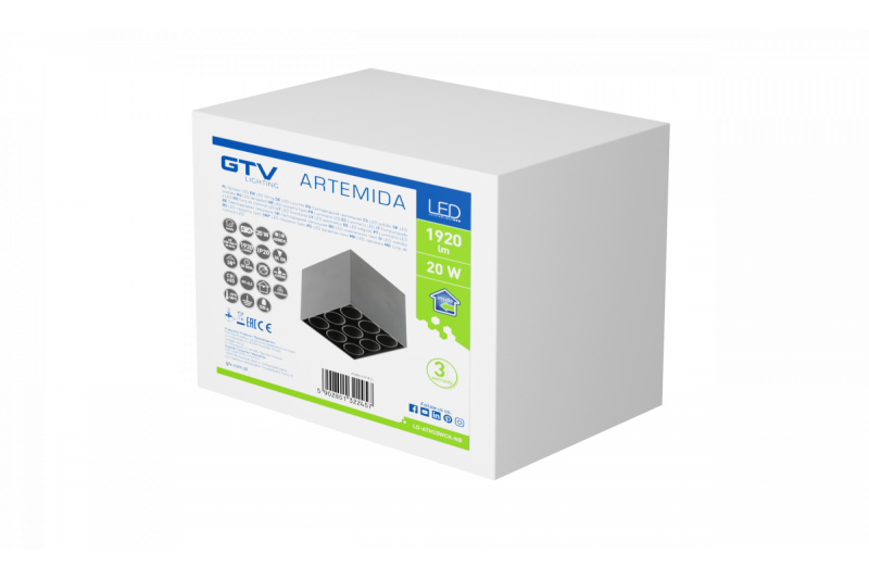 Dekor LED-armatur ARTEMIDA 20W 1920lm AC220-240V 50/60 Hz PF>0,9 Ra≥80 IP20 IK08 4000K 38° fyrkantig svart. 1208962642