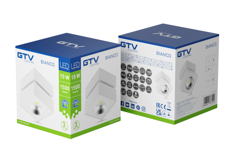 Dekorarmatur LED VIT 15W 1500lm AC220-240V 50/60 Hz PF> 0,5 Ra≥80 IP20 IK06.36 ° 4000K fyrkantig vit. 1208962665