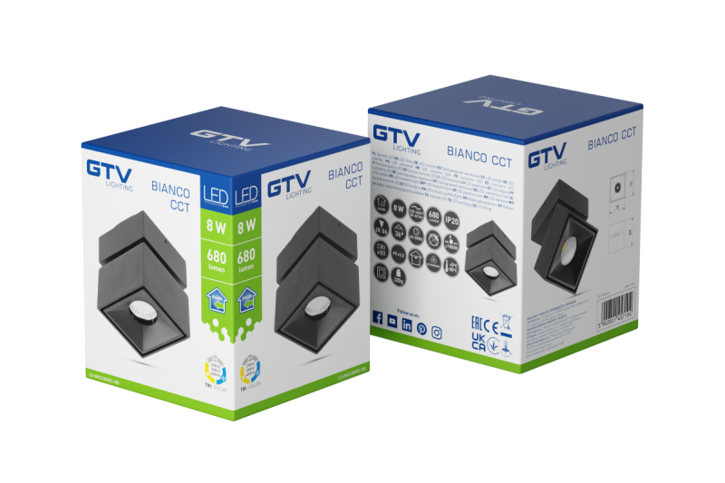 Dekor LED-armatur BIANCO CCT 8W 680lm AC220-240V 50/60 Hz Ra≥80 IP20 36° 2700/3300/4000K fyrkantig svart. 1208962676