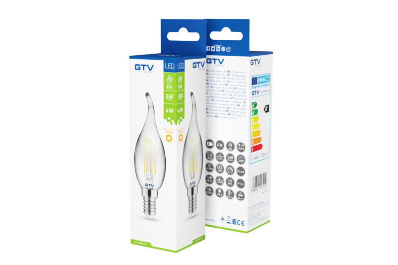 Dekorativ LED-ljus, FILAMENT, C35L, 27006, E14, 4W, 240lm, AC220-240V/ 50-60Hz, RA>80, 360° 1208962696