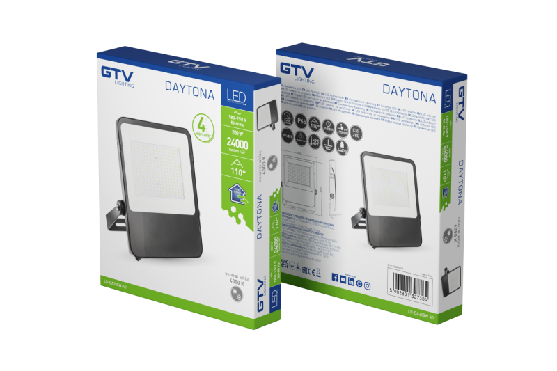 DAYTONA LED Strålkastare, 200W, 24000lm, 4000K, AC180-250V, 50/60 Hz, PF>0.9, IP65, 110° 1208962718