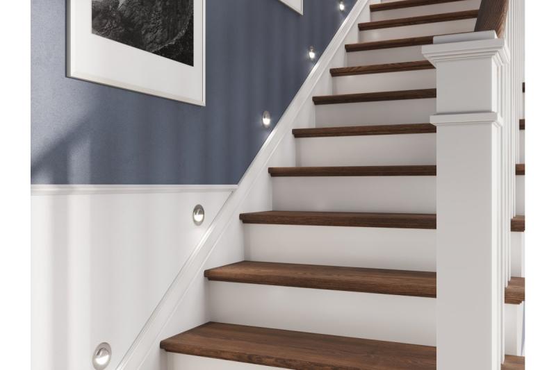 Dekor LED-trappbelysning ESCADA OB DC12V rund matt glasskärm 0,8W 70lm 4000K rostfritt stål kabel 150cm