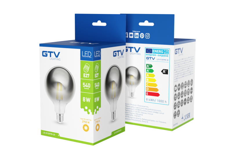 Dekorativ LED-ljus, FILAMENT, G125, 27006, E27, 8W, 540lm, AC220-240V/ 50-60Hz, RA>80, 360° 1208962766