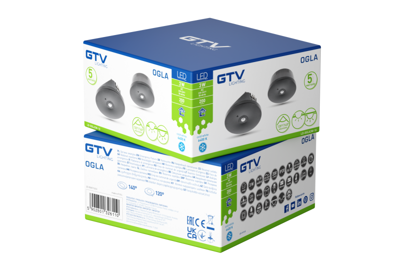 Nödbelysning OGLA LED, 3W, 200lm, AC220-240V, 50-60Hz, IP20, 6400K, 3H, enkel uppgift, TEST, svart 1208963017