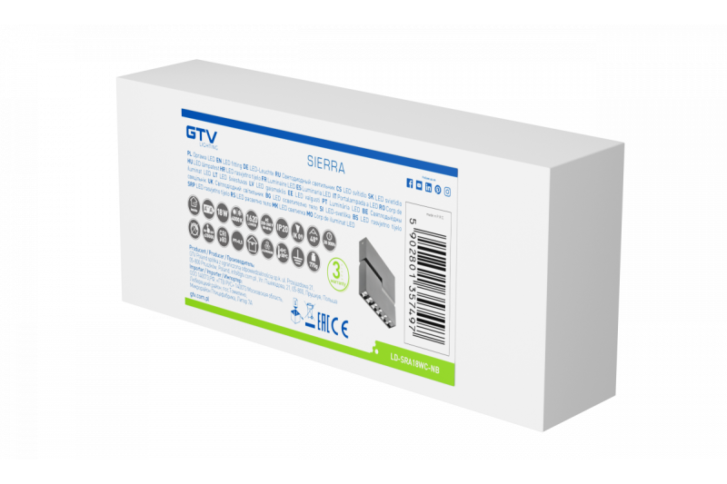 Dekor LED-armatur SIERRA 18W 1620lm AC220-240V 50/60 Hz PF>0,9 Ra≥80 IP20 IK08 4000K 48° svart. 1208963168