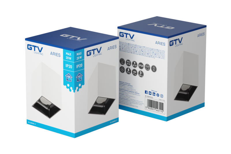 Dekor Takarmatur ARIES PC 77x100mm IP20 max 20W fyrkantig vit/svart. 1208963814