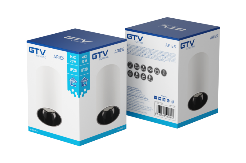 Dekor Takarmatur ARIES PC 73x105mm IP20 max 20W rund vit/svart. 1208963818