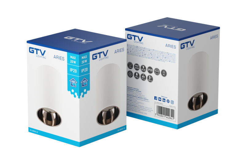 Dekor Takarmatur ARIES PC 73x105mm IP20 max 20W rund vit/svart krom. 1208963820