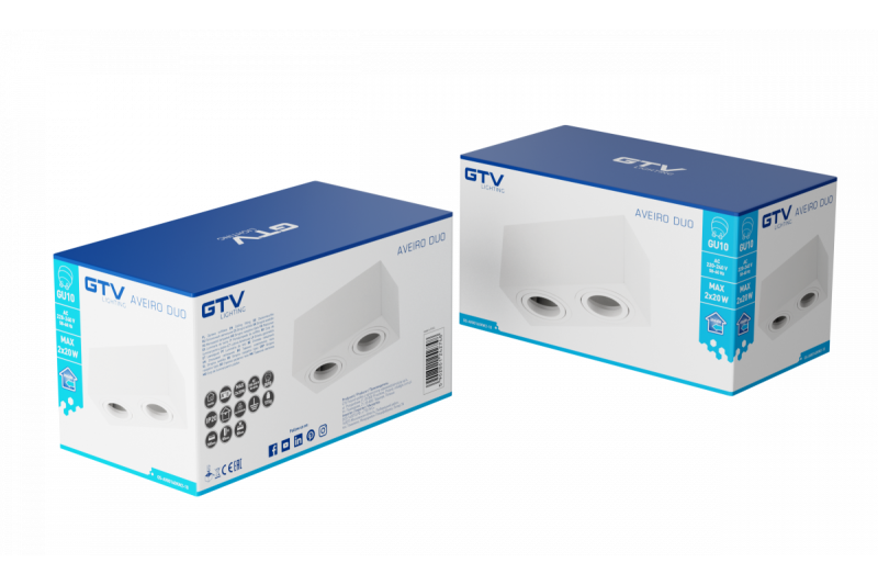 Dekorations Takarmatur AVEIRO DUO aluminium 160x80x85mm IP20 max 20W*2 fyrkantig vit. 1208963825