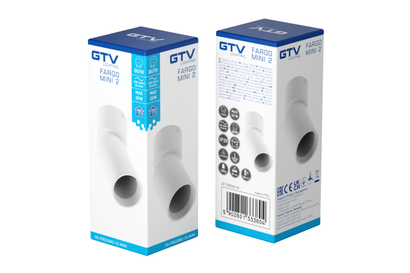 Dekor Takarmatur FARGO MINI 2 aluminium 56x150mm IP20 max 20W rund vit. 1208963882