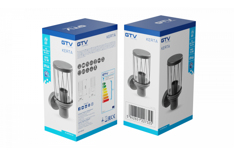 Dekor KERTA-A trädgårdslampa E27 MAX.12W IP44 AC220-240V 50-60Hz enkel vägglampa topp grafit. 1208963906