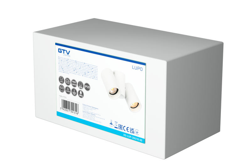 Dekor Takarmatur LUPO aluminium 17,5x5,6x11,5 IP20 2*GU10 max. 50W rund vit. 1208963925