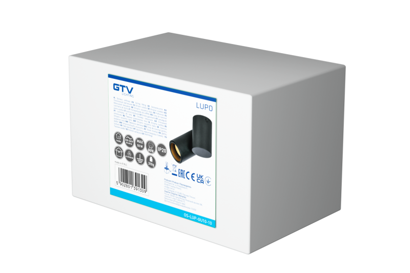 Dekor Takarmatur LUPO aluminium 11,6x5,6x11,5 IP20 1*GU10 max. 50W rund svart. 1208963928