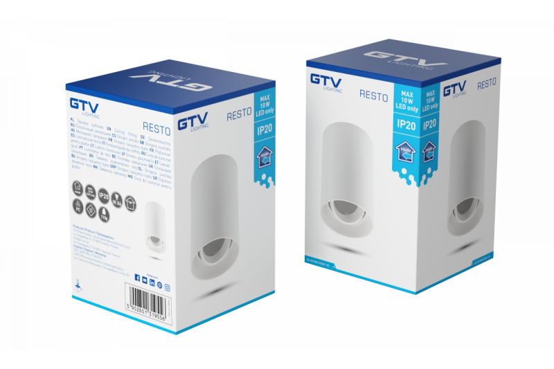 Dekor Taklampa armatur RESTO PC φ80x125mm IP20 max 20W rund vit. 1208963986