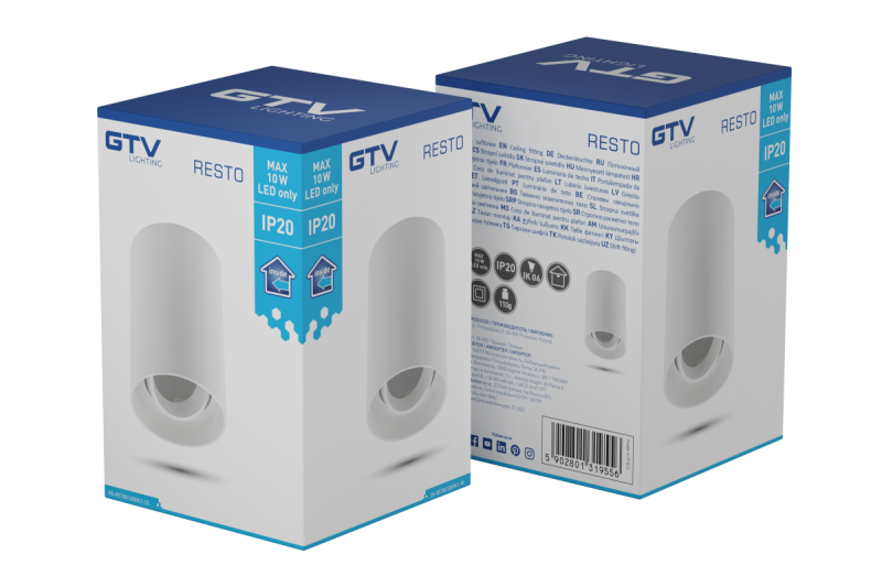 Dekor Taklampa armatur RESTO PC φ80x125mm IP20 max 20W rund vit. 1208963986