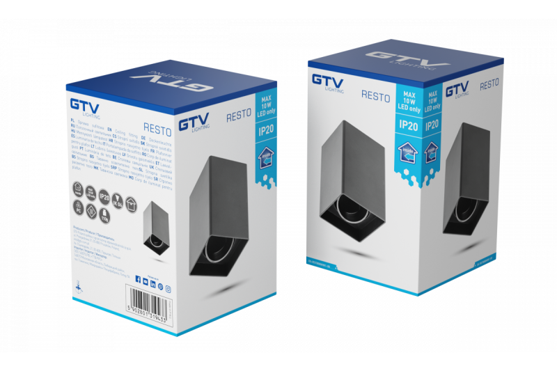 Dekor Taklampa armatur RESTO PC 80x80x125mm IP20 max 20W fyrkantig svart. 1208963987