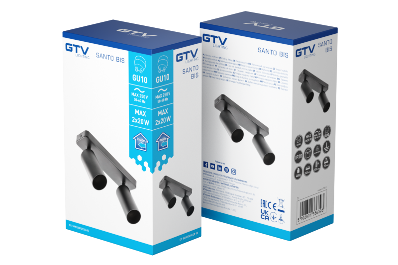 Dekor Takarmatur SANTO BIS aluminium IP20 max. 20W*2 dubbel rund svart. 1208963999