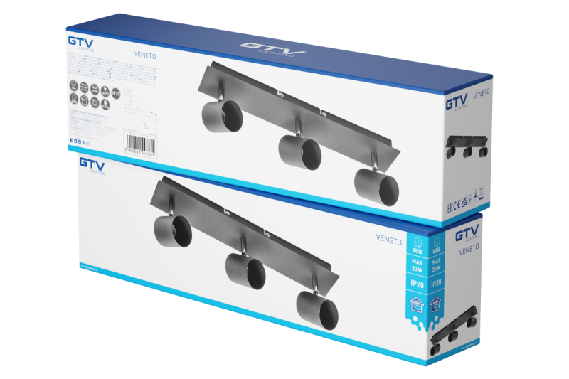 Dekor Takarmatur VENETO IP20 max. 20W 3 x GU10 rund svart. 1208964040