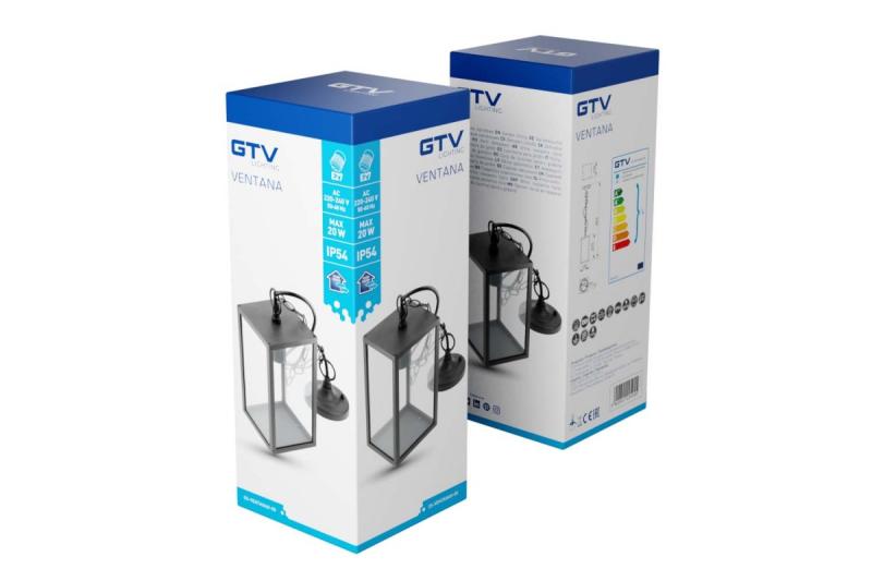 Dekorativ Trädgårdsarmatur upphängd VENTANA-H E27 MAX.20W IP54 AC220-240V 50-60Hz svart. 1208964047