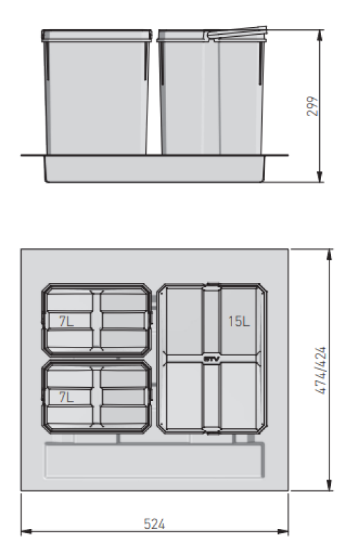 Garbi Basket B-60-3 sorteringsavfallssystem för låda 60 cm inkl. hållare och 3 avfallsbehållare 1208964399