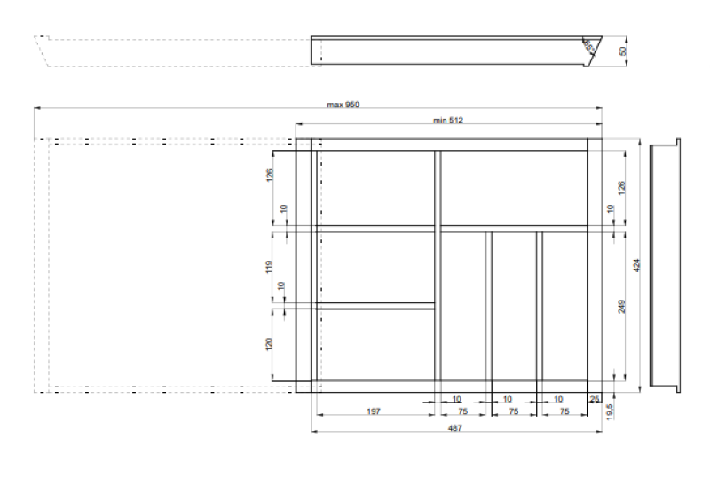 Decor Cutle Besticklådor Kök Justerbar Insats för 600-1000mm Skåp 1208966291