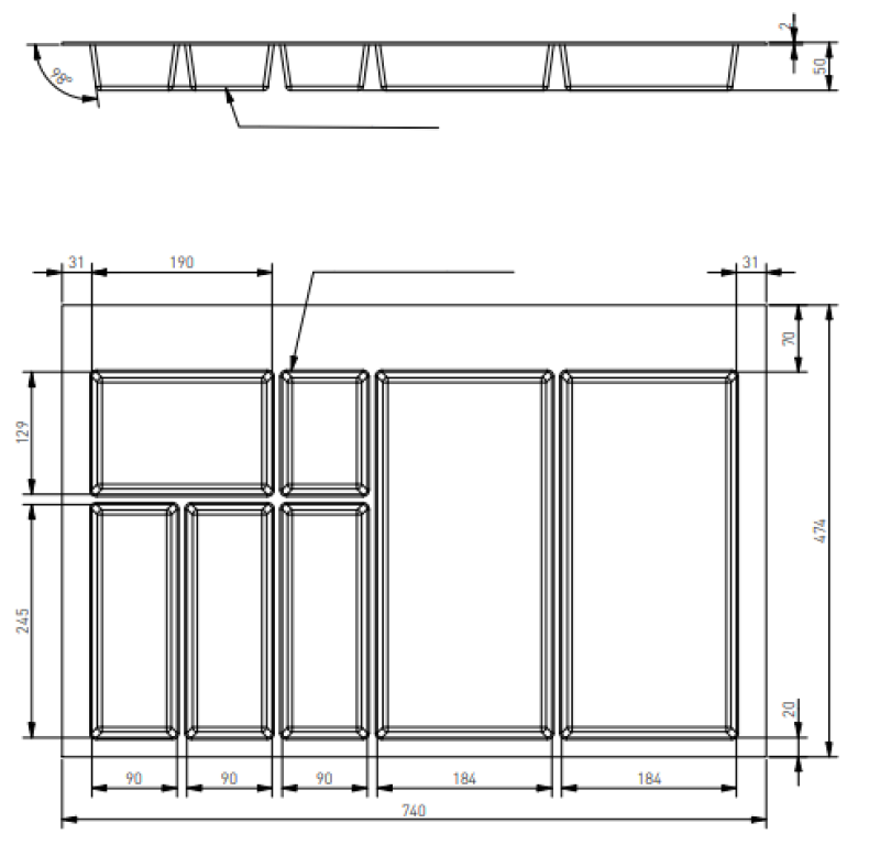 Dekorinsats för kökslåda 800 Axispace Vit 1208966379