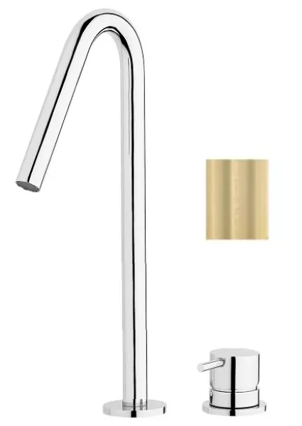 Waterevolution Flow 2-håls tvättställsblandare ljus guld med hög V 120mm pip T1122VWGE