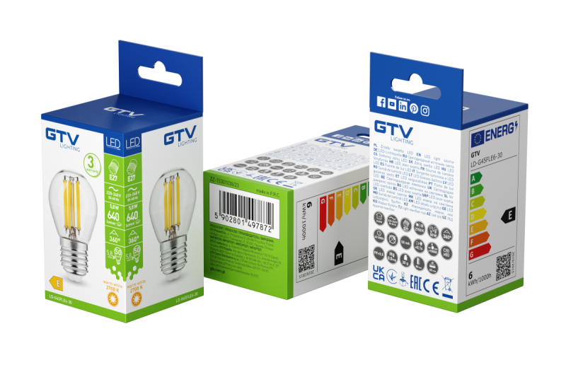 LED LJUSKÄLLA, FILAMENT, A-G, G45, 2700K, E27, 5,8W, AC220-240V, 360°, 640lm, 50mA 1208966966