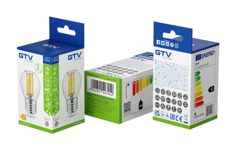 LED LJUSKÄLLA, FILAMENT, A-G, G45, 4000K, E27, 5,8W, AC220-240V, 360°, 640lm, 50mA 1208966967