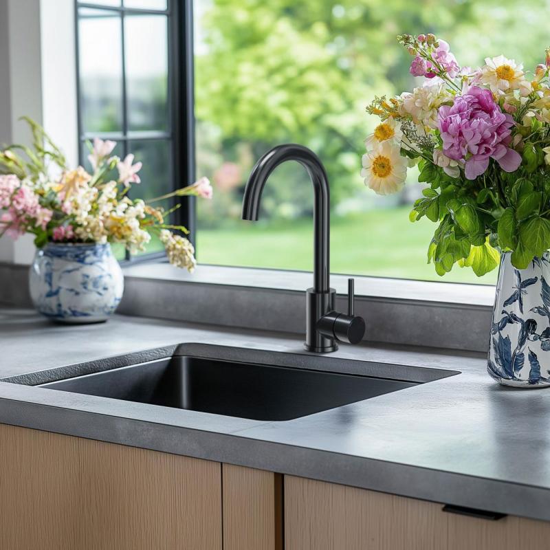 Quadri Coventry rostfri stål köksblandare PVD borstad svart med svängbar pip 1208967084