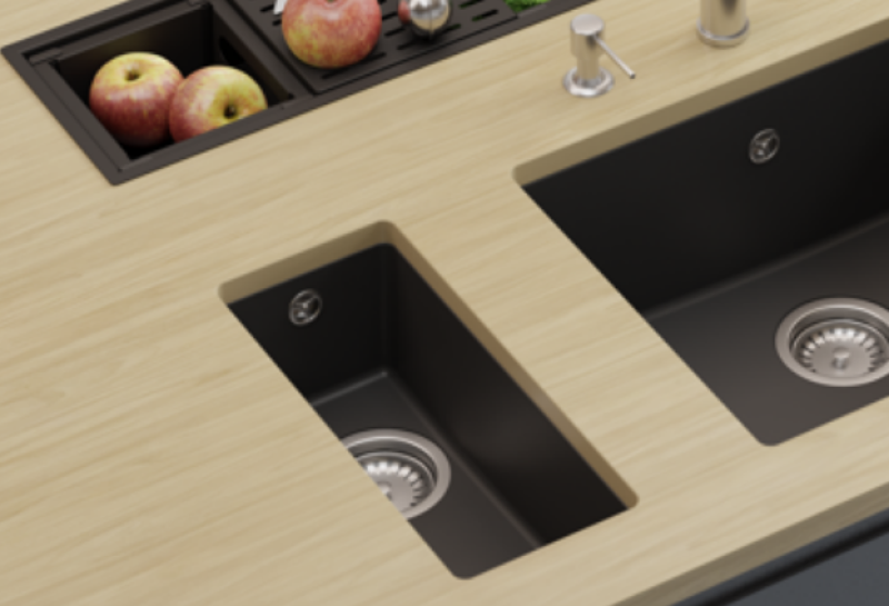 GraniteMy Universal granit liten svart diskho 17x40 cm svart ovanpåliggande undermonterad och planmonterad med rostfri plugg 1208967105