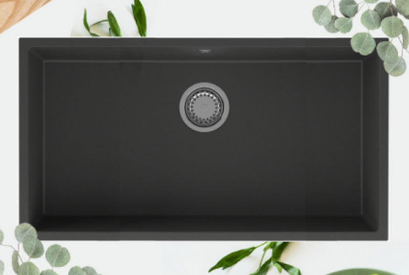 GraniteMy Universal granit stora svarta diskbänk 74x40 cm svart för montering ovanpå, under och i nivå med bänkskivan med rostfri plugg 1208967110