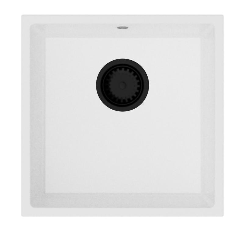 GraniteMy Universal granit vit diskho 40x40 cm vit ovanpåliggande undermonterad och planmonterad med svart plugg 1208967128