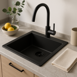 GraniteMy Universal granitsvarta diskho 34x40 cm svart infälld undermonterad och planmonterad med svart plugg 1208967143