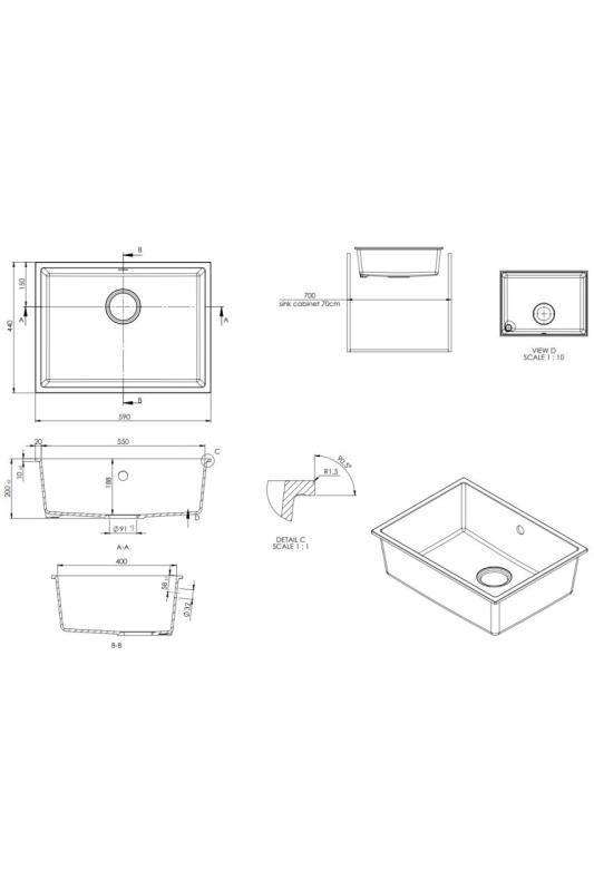 GraniteMy Universal granit vit diskho 55x40 cm vit ovanpåliggande undermonterad och planmonterad med svart plugg 1208967154