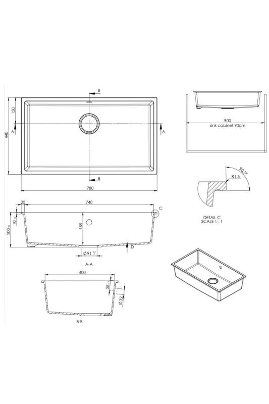 GraniteMy Universal granit stor vit diskho 74x40 cm vit infälld undermonterad och planmonterad med guldplugg 1208967163