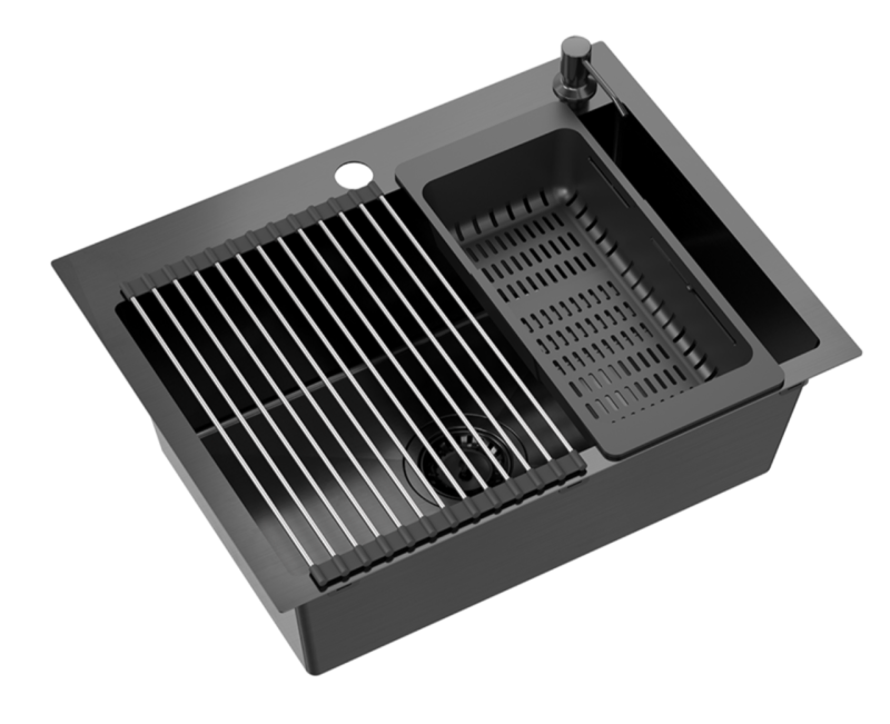 Quadri Dixton 60 svart PVD Nano rostfri stål diskho 580x450 mm med kranhål och tillbehör 1208967195