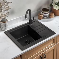 Quadri Sligo 60 antracit granit diskho set 55x44 cm med avrinning, inklusive kran 1208967199