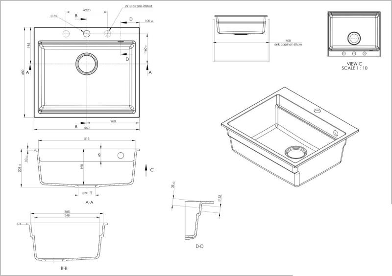GraniteMy Steam granitdiskbänk 56x48 cm svart ovanpåliggande med svart plugg inklusive tillbehör 1208967233