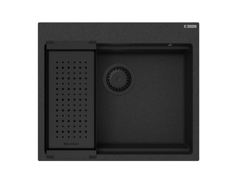 GraniteMy Steam granitdiskbänk 56x48 cm svart ovanpåliggande med svart plugg inklusive tillbehör 1208967233