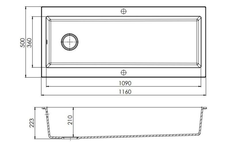 GraniteMy Trog granit mycket stor svart diskho 116x50 cm svart infälld med kranhål och svart plugg 1208967237