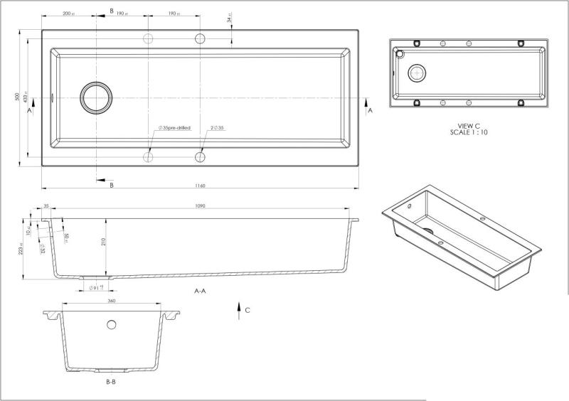 GraniteMy Trog granit mycket stor svart diskho 116x50 cm svart infälld med kranhål och svart plugg 1208967237