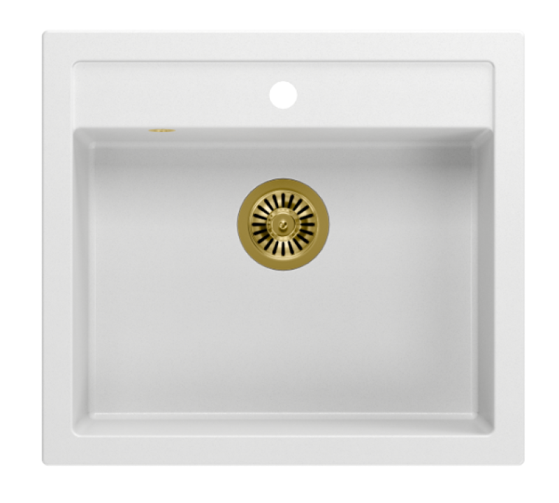 Quadri Gårdsbyggnad lantlig infälld eller utanpåliggande granitdiskho matt vit med gyllene plugg 595x540mm 1208967264