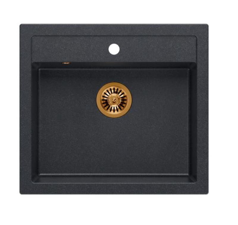 Quadri Farmhouse lantlig infälld eller ovanpåliggande diskho i granit antracit med kopparpropp 595x540mm 1208967266