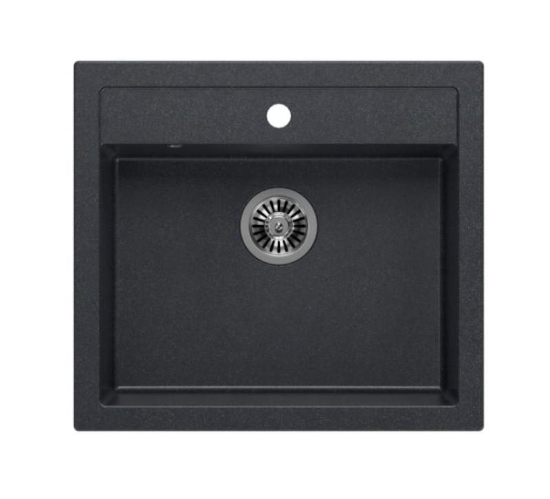 Quadri Farmhouse lantligt infällt eller ovanpåliggande granitdiskho antracit med rostfri propp 595x540mm 1208967269