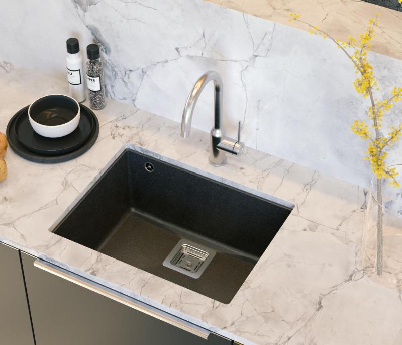 Quadri Quadrangle antracit granit undermonterad diskho 55x42 cm med rostfri plugg 1208967273