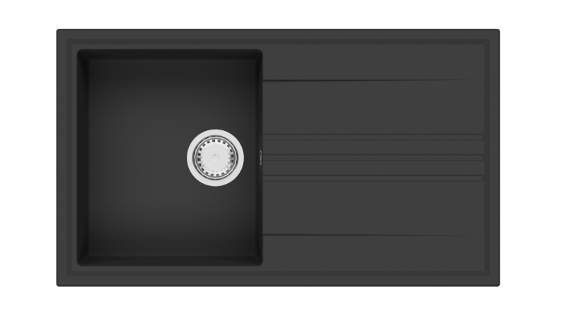 GraniteMy Vesi granit byggd svart diskho 86x50cm med avrinning omvändbar med rostfritt stål plugg 1208967279
