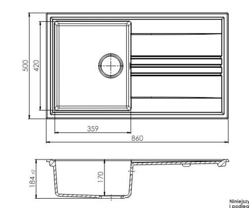 GraniteMy Vesi granit överbyggnad svart diskho 86x50cm med droppskydd omvändbar med guldplugg 1208967289