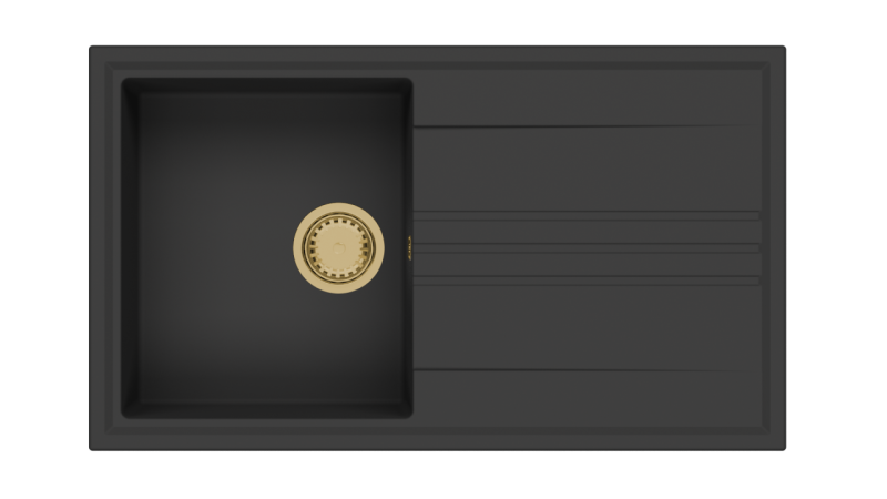 GraniteMy Vesi granit överbyggnad svart diskho 86x50cm med droppskydd omvändbar med guldplugg 1208967289
