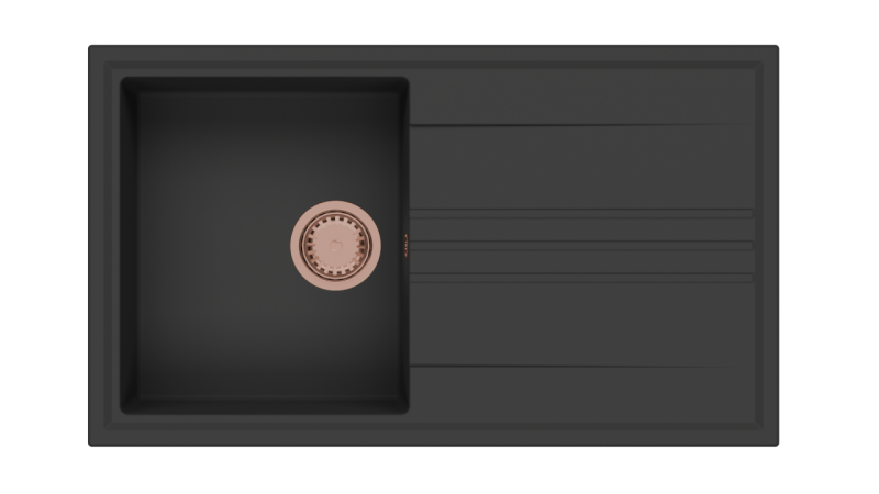 GraniteMy Vesi granit överbyggnad svart diskho 86x50cm med droppkant omvändbar med kopparplugg 1208967290